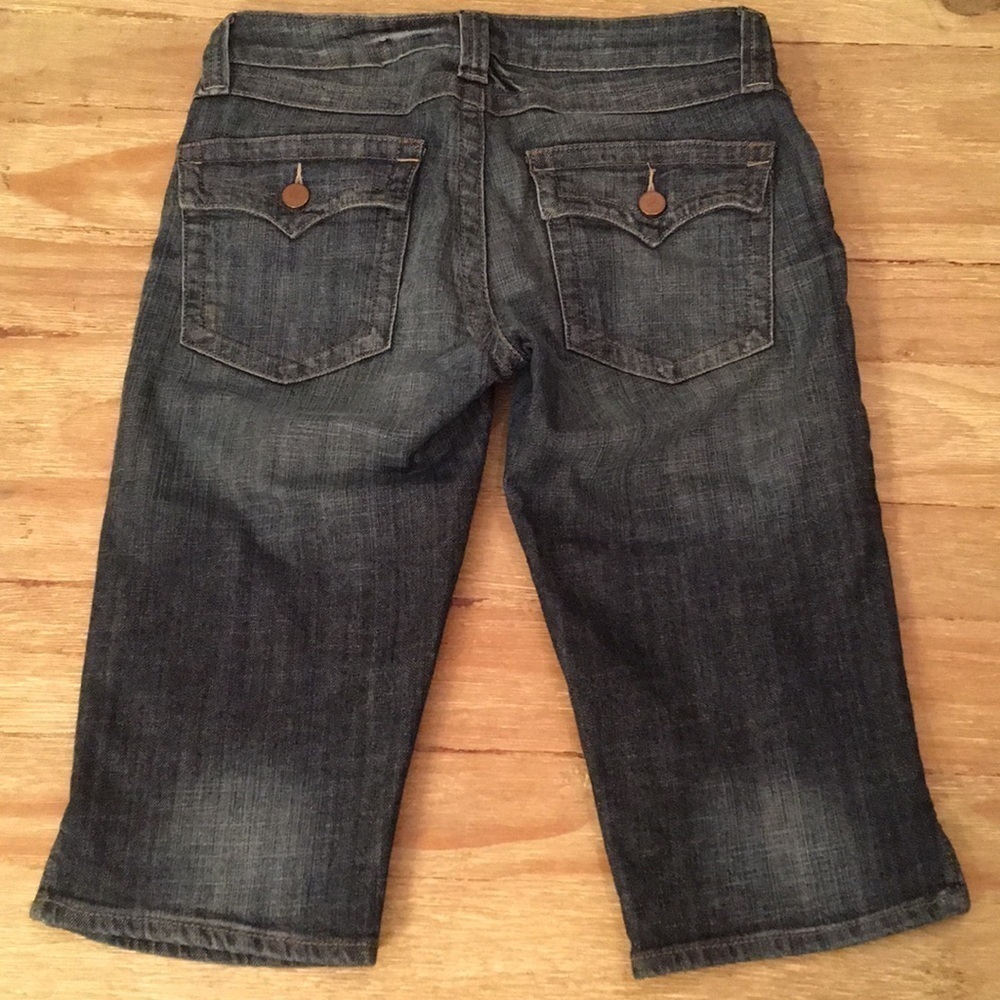 ARDEN B Denim Bermuda Capri Shorts Distressed Flap